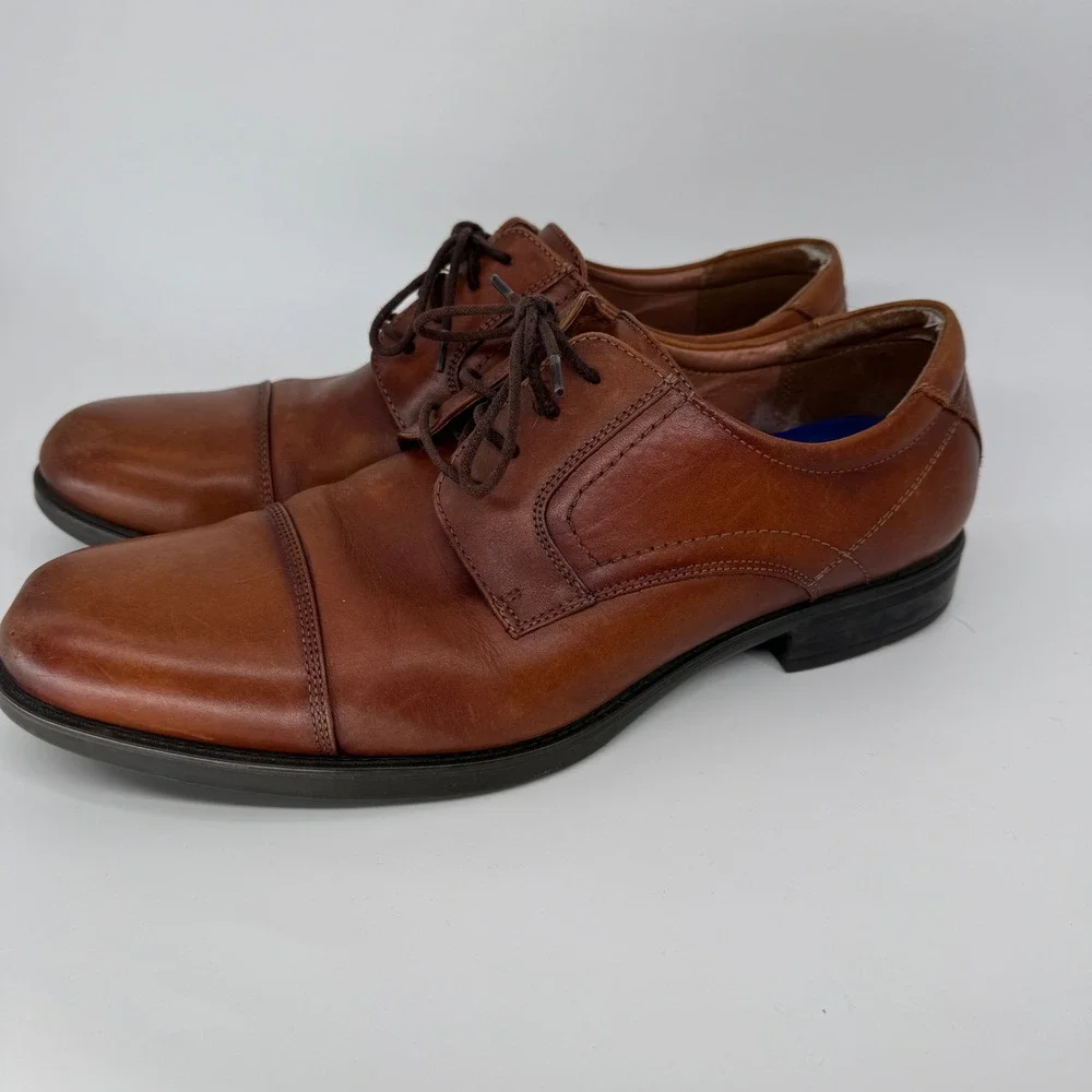 Florsheim Mens 11827-221 Cognac Leather Cap Toe Derby Shoes Size 12 D
